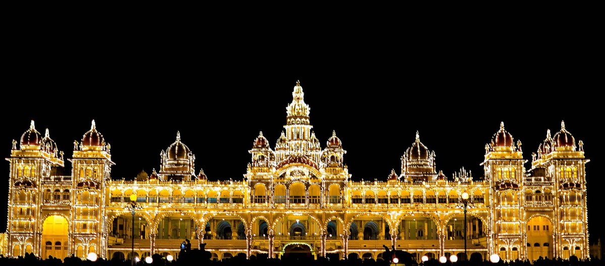 Mysore Palace illuminated at night