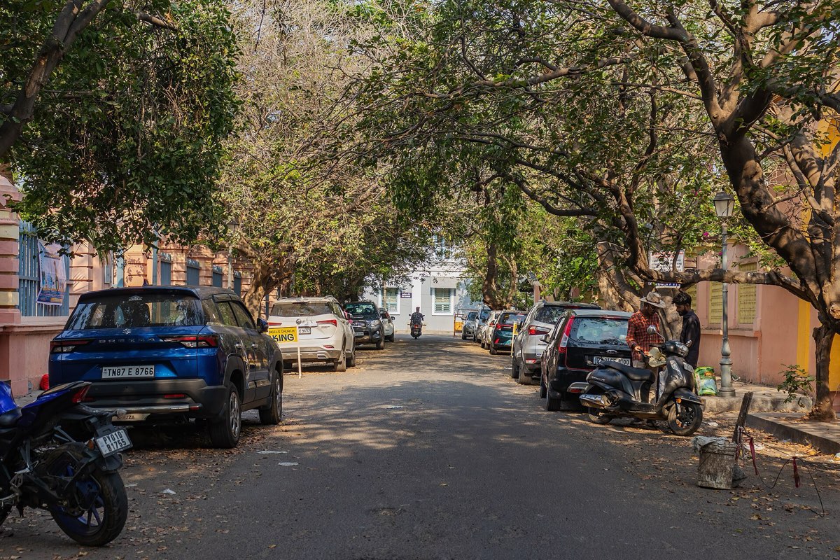 A street of French-era villas in White Town, Puducherry