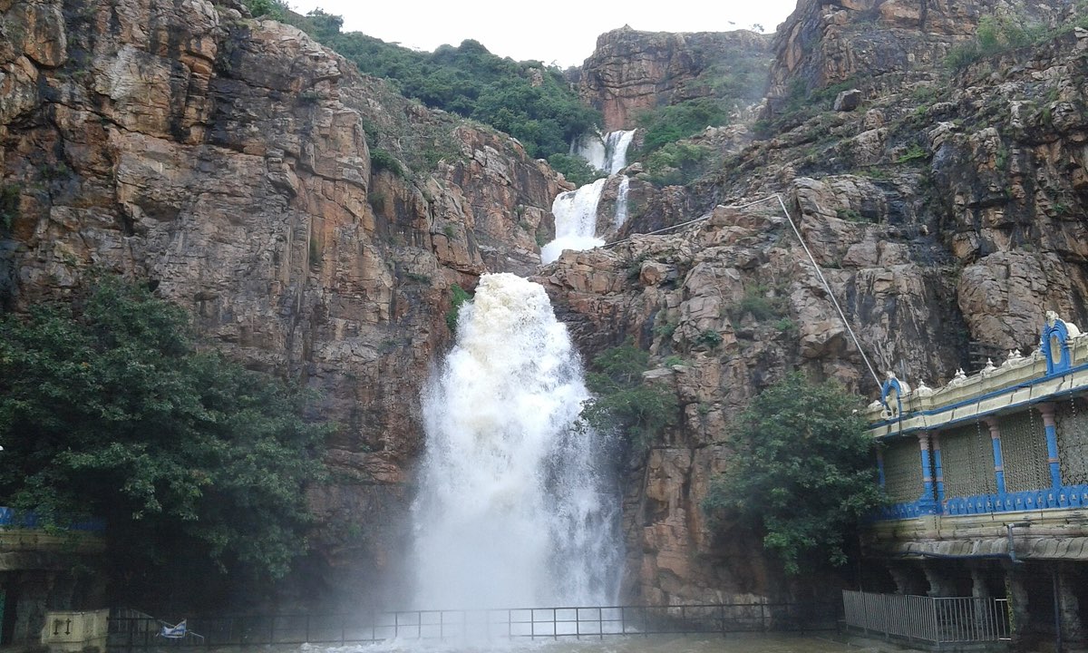 The waterfall at Kapila Theertham, Tirupati, in full flow
