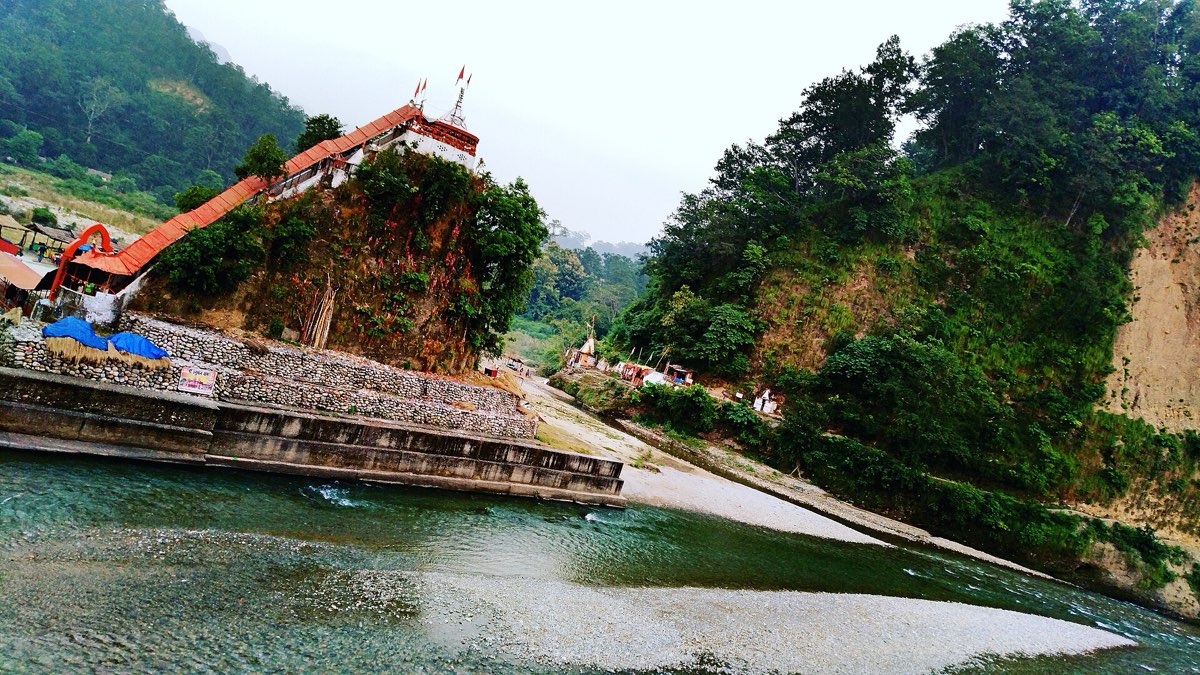 Garjia Devi temple on its rock in the Kosi river near Ramnagar