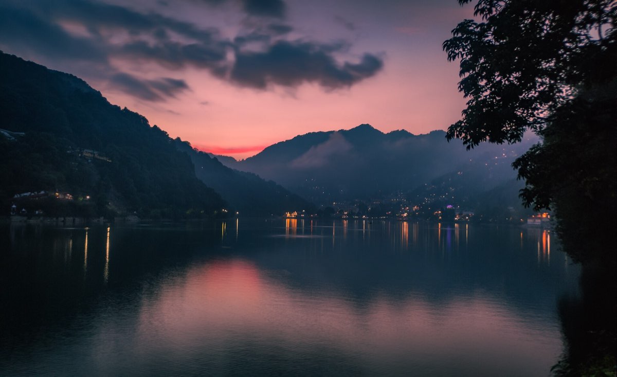 Naini Lake and the surrounding ridges in the evening