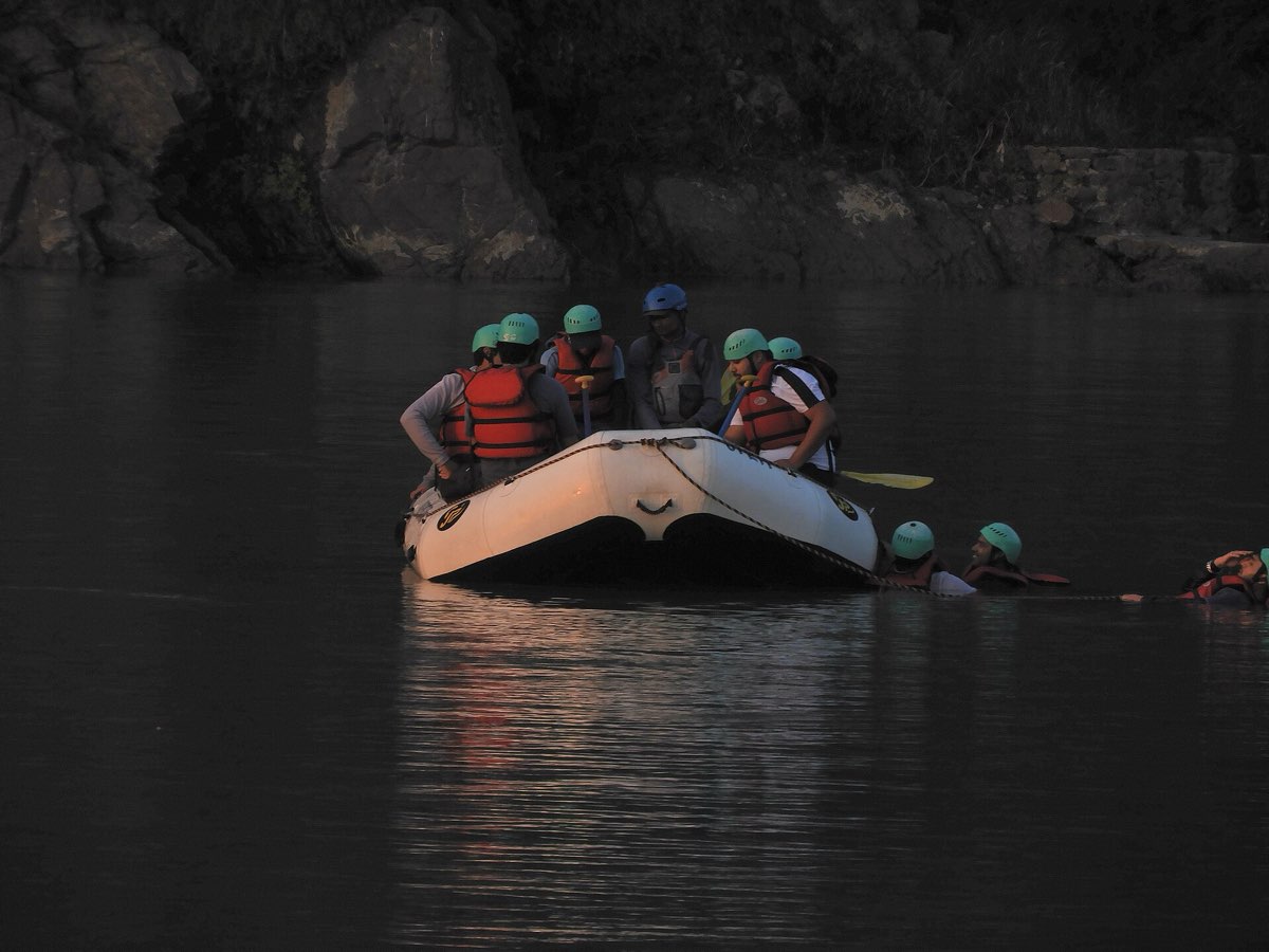 Rafts on the Ganga near Ram Jhula, Rishikesh