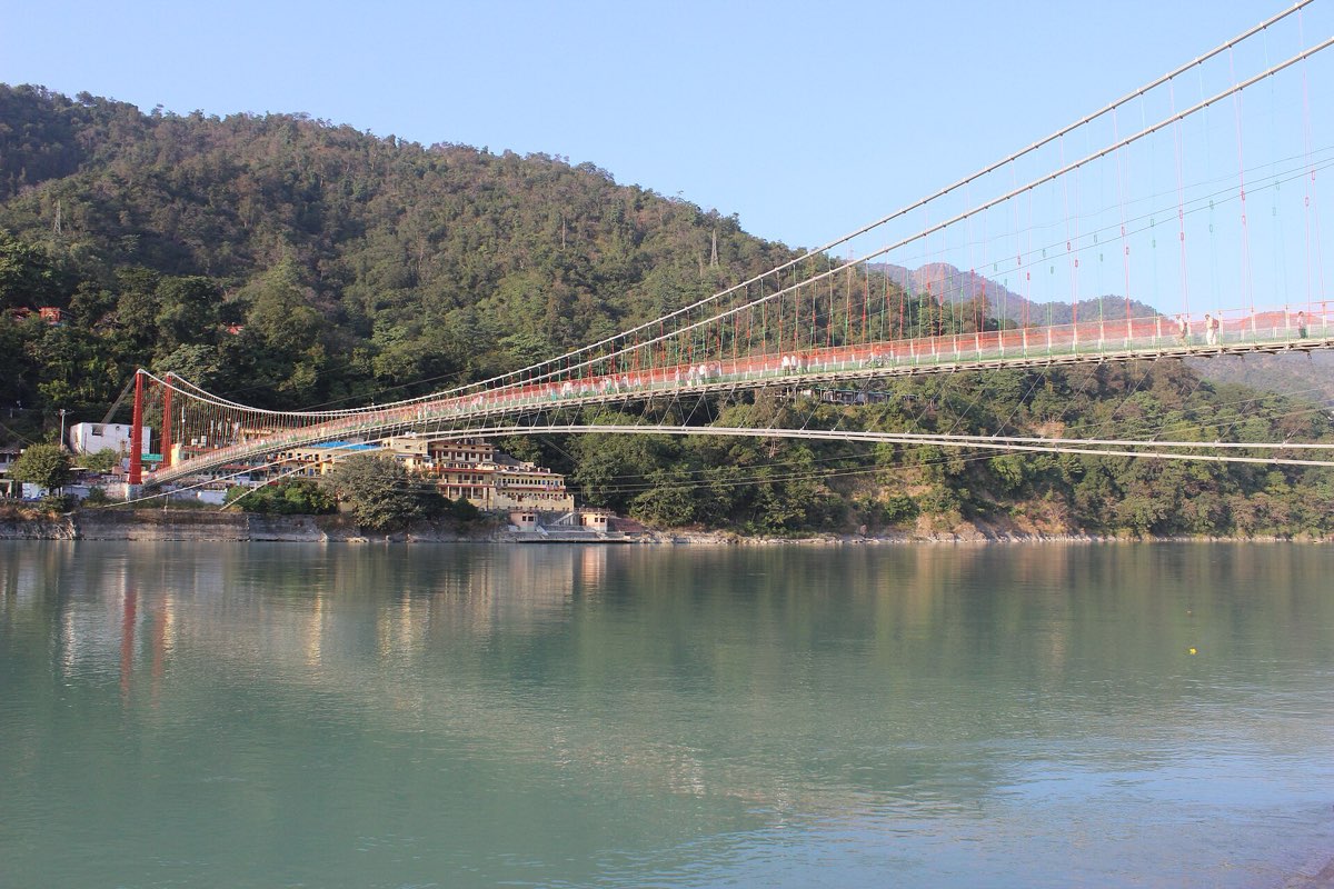 The Laxman Jhula suspension bridge over the Ganga at Rishikesh