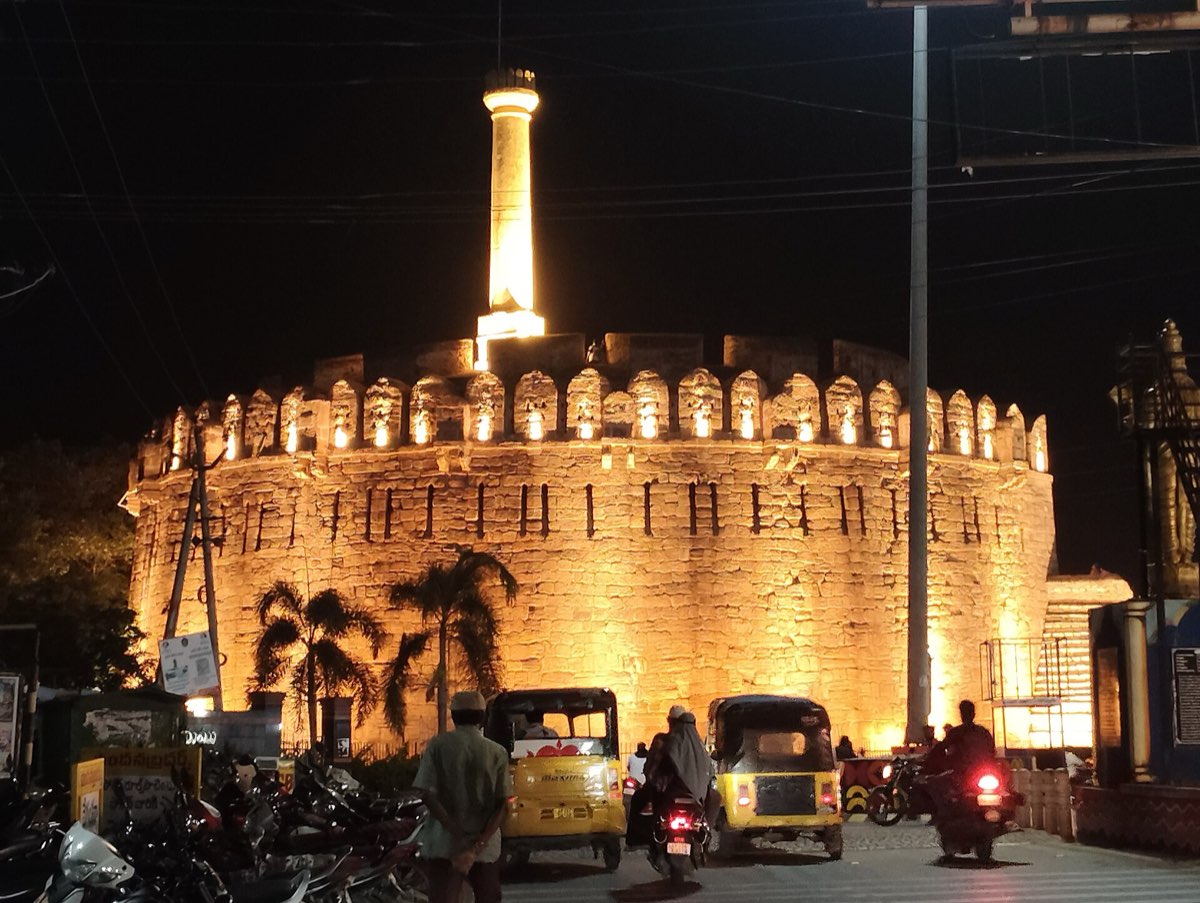 Konda Reddy Fort tower illuminated at night, Kurnool