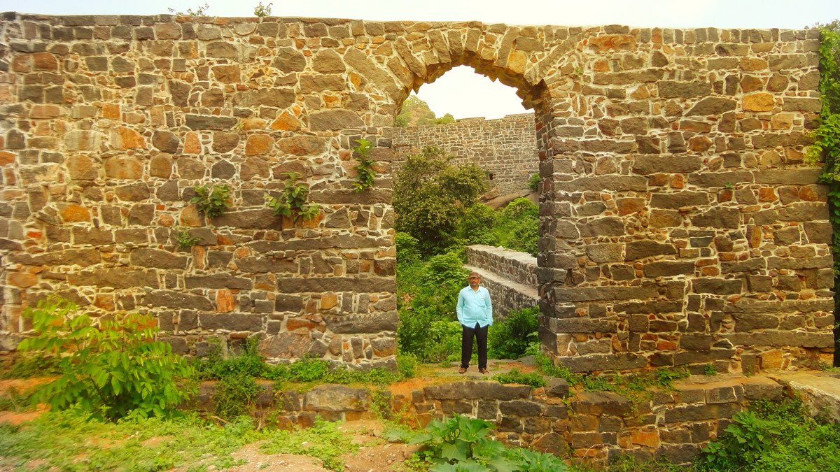 Stone walls and arch at Kondapalli Fort near Vijayawada